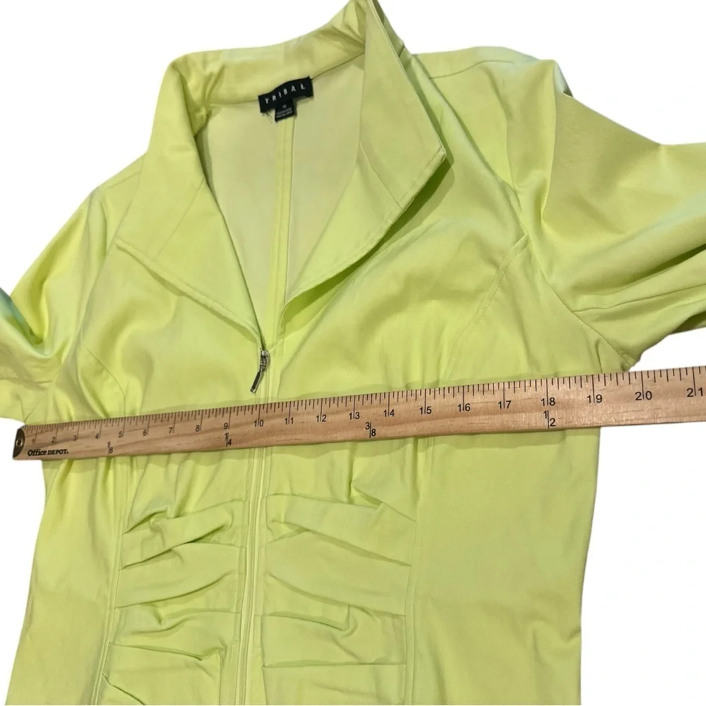 Tribal Zip Front Jacket Size 10 Lime Green  Ruched Detailing Casual